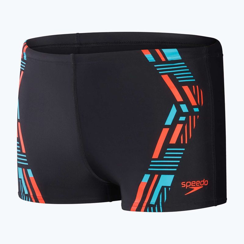 Pantaloncini da bagno Speedo Tech Print Aquashort da uomo nero/arancio 10