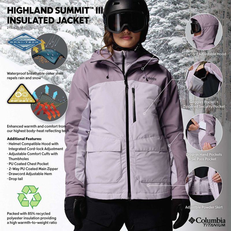 Giacca da sci da donna Columbia Highland Summit III Insulated lavender pearl/shale purple 14