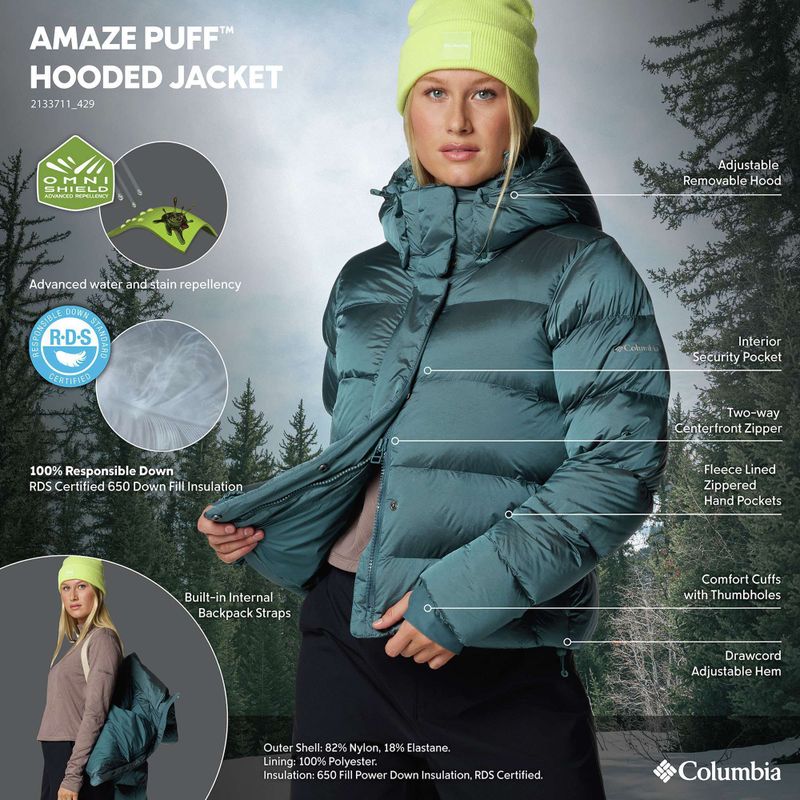 Piumino da donna Columbia Amaze Puff Hooded everblue high shine 12