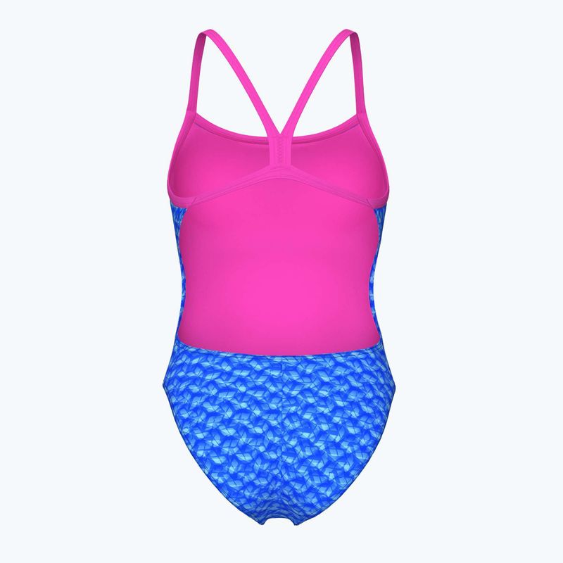 Costume da bagno intero donna arena Monogram Challenge back blue river multi/shocking pink 2