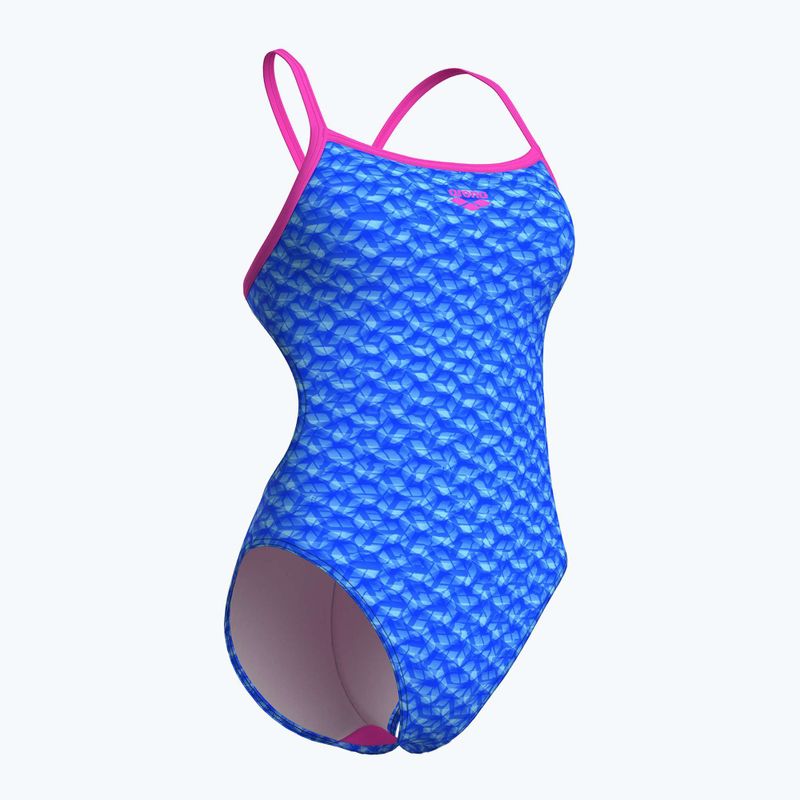 Costume da bagno intero donna arena Monogram Challenge back blue river multi/shocking pink 3