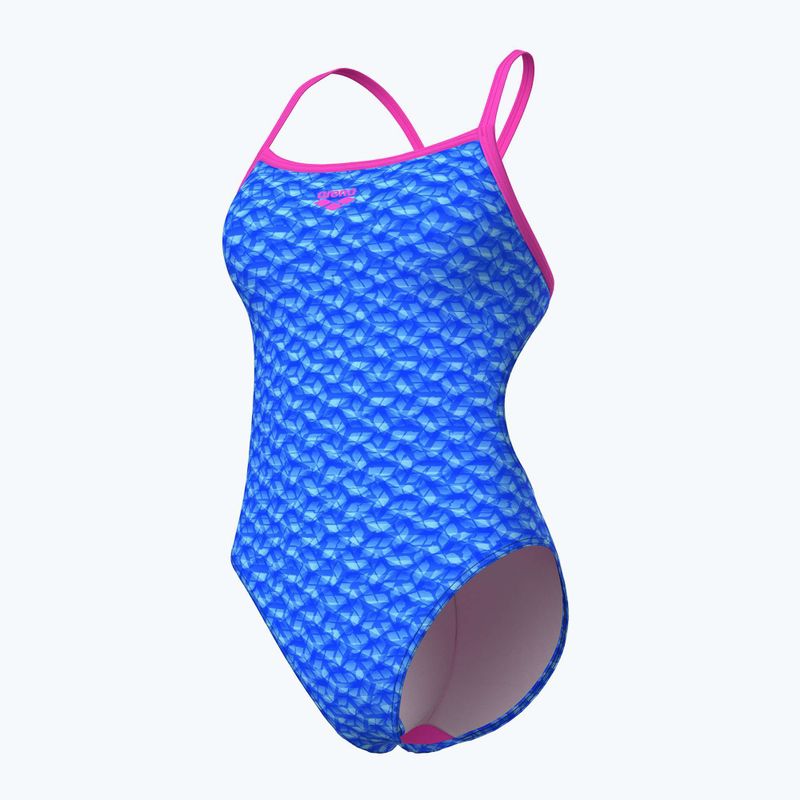 Costume da bagno intero donna arena Monogram Challenge back blue river multi/shocking pink 4
