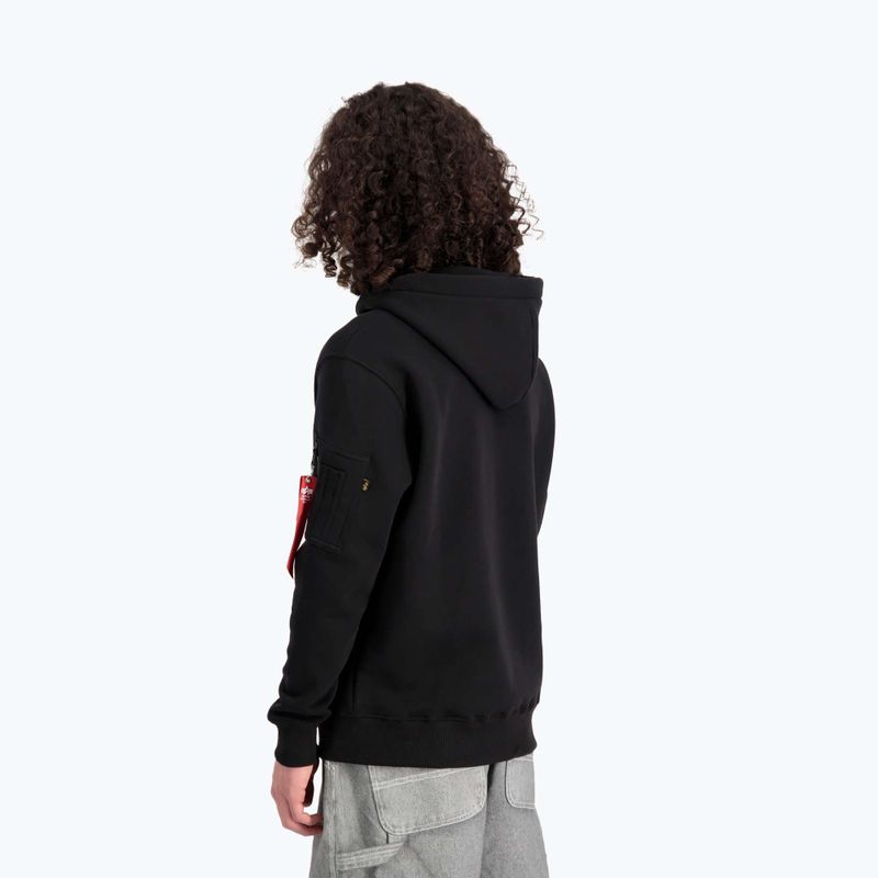 Alpha Industries Uomo Felpa con cappuccio con stampa a sbuffo, nero 4