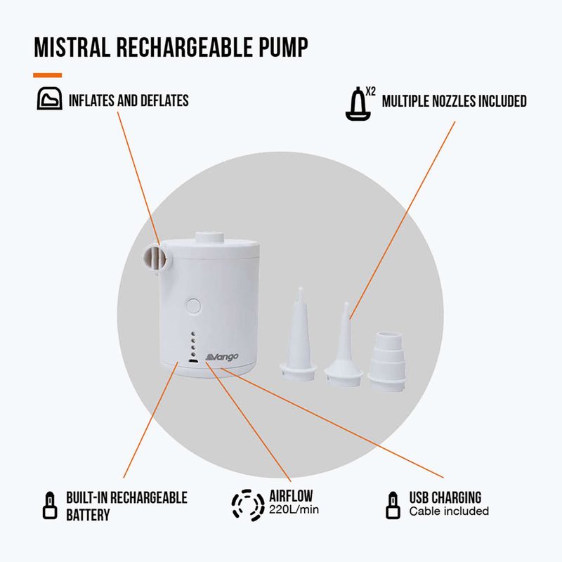 Vango Mistral Pompa elettrica ricaricabile bianca 3