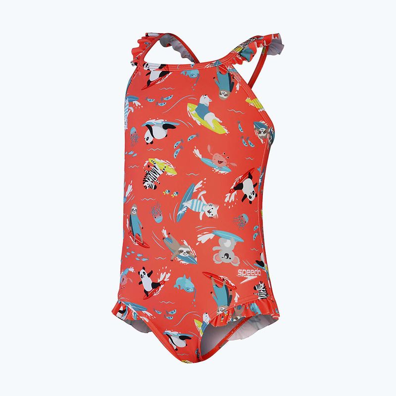 Speedo Digital Frill Thinstrap - costume intero da bambino corallo/taro/bianco 3