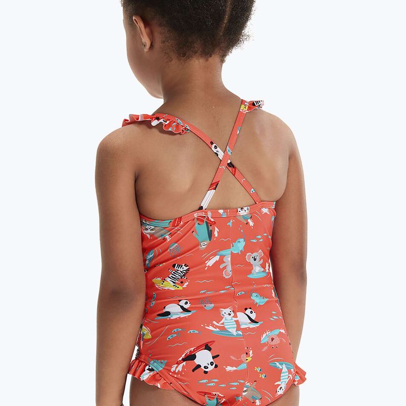 Speedo Digital Frill Thinstrap - costume intero da bambino corallo/taro/bianco 5